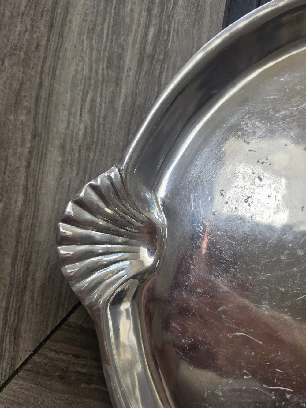Silver Metal Serving Tray with Shell-Style Handles - Silver